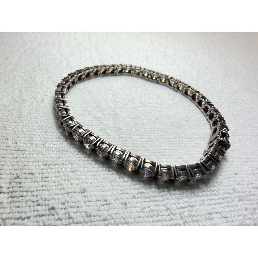 Vintage 925 Sterling Silver Cubic Zirconia Tennis Bracelet Sun Burst Maker 7"